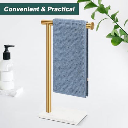 Hand Towel Holder, Hand Towel Stand for Bathroom with Marble Base, 304 Stainless Steel L Shape Hand Towel Rack Bar Standing for Vanity Kitchen Countertop, Brushed Gold - color: Gold