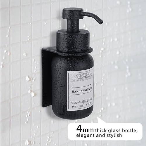 2 Pack Wall Mounted Soap Dispenser 8.5oz Refillable for Home & Hotel | Stainless steel pump head & bracket, glass bottle, wall mounted design, rust-resistant, durable, refillable - color: Black Set of 2