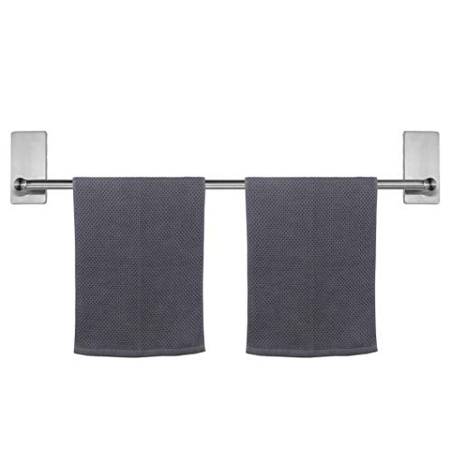 NearMoon Self Adhesive Bathroom Towel Bar- Stainless Steel Bath Wall Shelf Rack Hanging Towel Stick On Sticky Hanger Contemporary Style, NO Drilling (1 Pack, Brushed Nickel, 27-Inch Towel Rack) - color: Brushed Nickel, size: 27-Inch