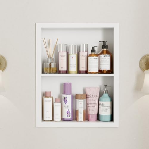 14x18 Medicine Cabinet Recessed Stainless Steel, 2-Tier, Medicine Cabinet Organizer,Stainless Steel Wall Niche, Bathroom Wall Cabinet, Recessed Bathroom Cabinet, Wall Cabinet, White - color: White, size: Classic 2-Tier