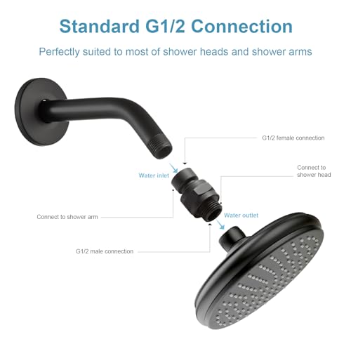 OFFO Shower Head Swivel Ball Adapter, All Metal Adjustable Shower Arm Extension Connector Universal Showering Component Solid Brass, Matte Black - color: Matte Black