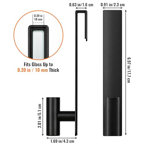 Over Glass Shower Towel Hooks, Shower Door Hooks, Black, 2 Pack | Stainless Steel, Heavy Duty, Easy Installation, Slim Design, Soft Padding, Shower Towel Hooks For Glass Shower Door