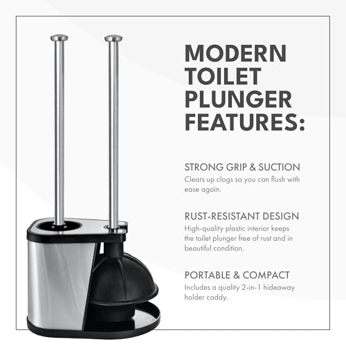 ToiletTree Products Modern Deluxe Freestanding Toilet Brush and Plunger Combo (Black - 7.5" x 9" x 20.5") - style: Black Combo