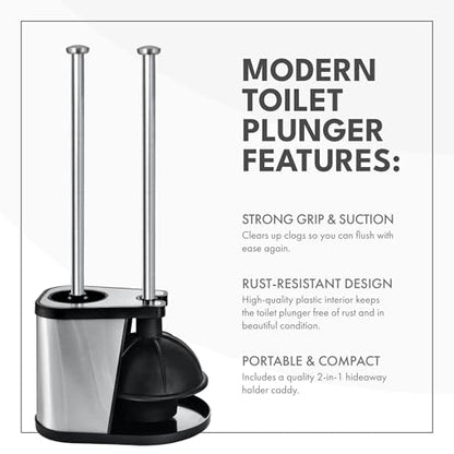 ToiletTree Products Modern Deluxe Freestanding Toilet Brush and Plunger Combo (Black - 7.5" x 9" x 20.5") - style: Black Combo