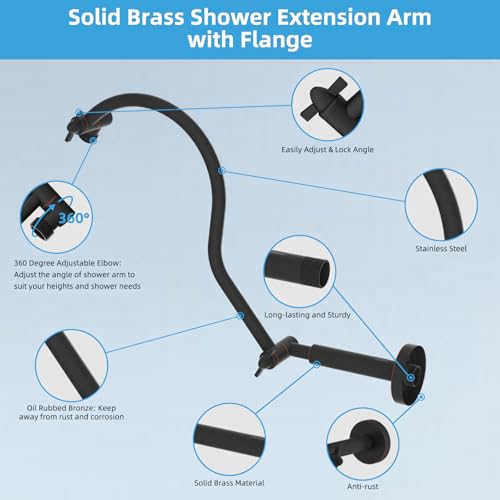 Hibbent All Metal Upgraded 18'' Shower Head Extension Arm, Shower Arm with Flange, Brass Flexible Height & Angle Adjustable Shower Extender with Lock Joint, Universal Connection, Oil Rubbed Bronze - color: Oil Rubbed Bronze