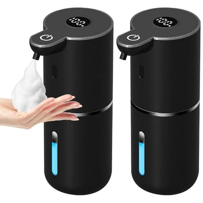 OHIFAST 2 Pack Automatic Foaming Soap Dispenser Touchless, USB Rechargeable Smart Hand Soap Dispenser, 6-Level Adjustable, 12.8oz/380mL, Compatible with Thick Thin Dish Soap for Bathroom Kitchen-Black - color: 2 Pack- Black, style: Foam