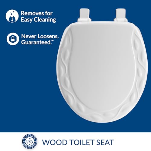 Mayfair Sculptured Ivy Toilet Seat, Easy Clean Hinges with Durable Wood Seat, Made in USA, Round, White - color: White, size: Round, style: Ivy