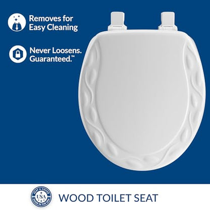 Mayfair Sculptured Ivy Toilet Seat, Easy Clean Hinges with Durable Wood Seat, Made in USA, Round, White - color: White, size: Round, style: Ivy