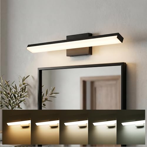mirrea 24in 5CCT Black LED Vanity Lights for Bathroom Over Mirror | 5 color temperatures,Adjustable light angle,ETL listed,Dimmable,Bathroom lighting fixtures,Eye-friendly,Frosted acrylic shade - color: Black, size: 24-inch