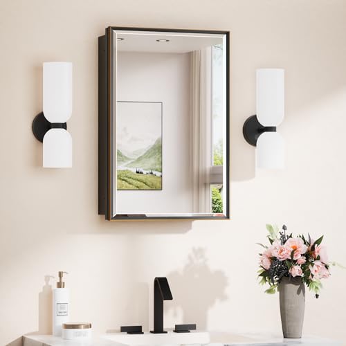 TokeShimi 16 x 24 Beveled Mirrored Medicine Cabinet Recessed, Bathroom Mirror with Storage Adjustable, Aluminum Frame Metal Oil Rubbed Bronze Medicine Cabinet with Mirror - color: Oil Rubbed Bronze, size: 16x24 IN