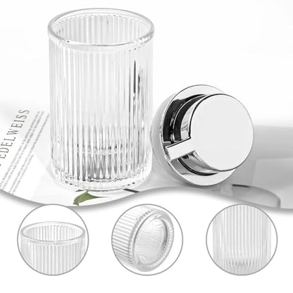 Foaming Soap Dispenser, Clear Glass Foam Soap Dispenser, 12 Oz Refillable Glass Foam Pump Bottle Container Decorative Slim Ribbed Bottle for Bathroom and Kitchen