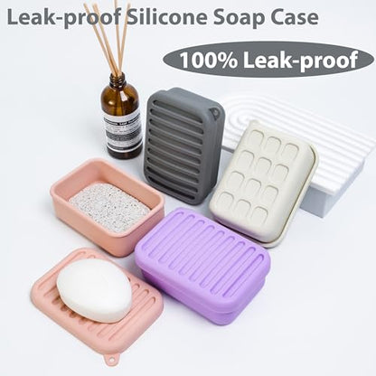 Portable Leakproof Travel Soap Case, Silicone Travel Soap Case, Compact Soap Holder with Drainage Layer, Travel Soap Holder for Camping, Gym, Outdoor (Light-Purple) - color: Light-purple