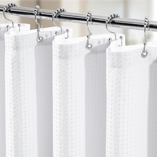 3 in 1 Shower Curtain Set, Waffle Shower Curtain and Liner Set with 12 Double Sided Shower Curtain Hooks, 258GSM Luxury Weighted Cloth Shower Curtains for Bathroom, 72 W x 72 H, White - color: White, size: 72"W x 72"L (Pack of 1)