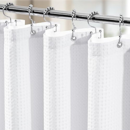 3 in 1 Shower Curtain Set, Waffle Shower Curtain and Liner Set with 12 Double Sided Shower Curtain Hooks, 258GSM Luxury Weighted Cloth Shower Curtains for Bathroom, 72 W x 84 H, White - color: White, size: 72"W x 84"L (Pack of 1)