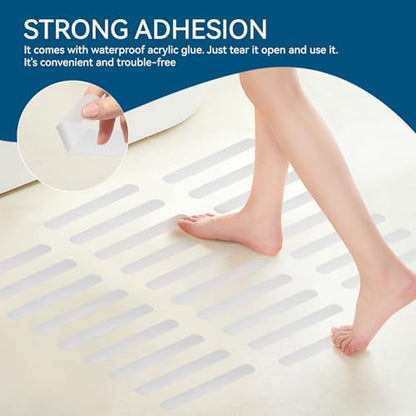 Anti-Skid Strips for Tub and Bathroom, 24-Pack Transparent | Grip Pads with Applicator Tool, Slip-Resistant Safety Set, For Washroom Floors, Steps, Stepladders, Spa Surfaces