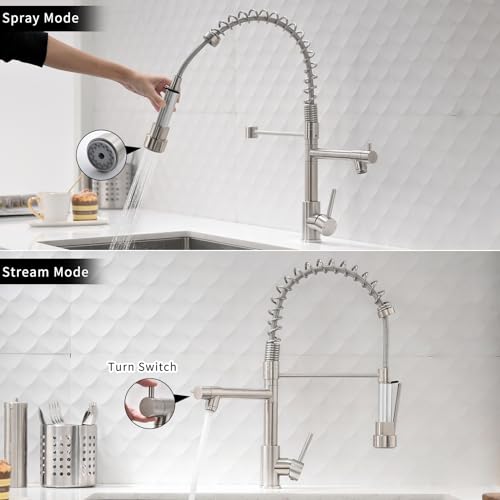 AIMADI Kitchen Faucet with Pull Down Sprayer,Commercial Stainless Steel Pull Down Sprayer Kitchen Faucet Single Hole Single Handle RV Laundry Outdoor Kitchen Sink Faucets - color: Brushed Nickel-1, style: Contemporary