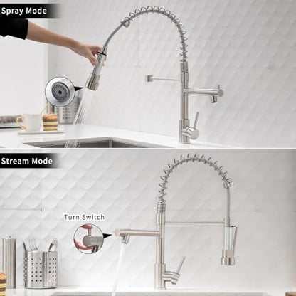 AIMADI Kitchen Faucet with Pull Down Sprayer,Commercial Stainless Steel Pull Down Sprayer Kitchen Faucet Single Hole Single Handle RV Laundry Outdoor Kitchen Sink Faucets - color: Brushed Nickel-1, style: Contemporary