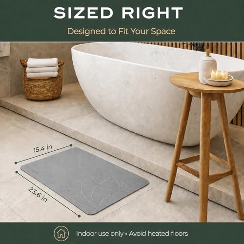 Stone Bath Mat, Diatomaceous Earth, Quick Dry - West Lotus | Non-Slip, Stone Bath Mats for Bathroom, Diatomite, 23.6"x15.4", Luxury Bath Mat - color: West Lotus