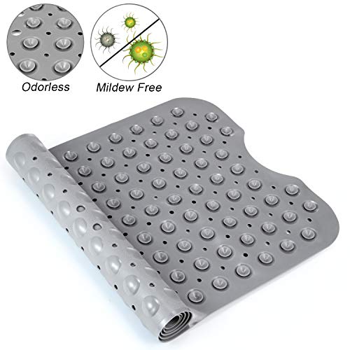 YINENN Bath and Shower Safety Mats 40x16 inch, Non Slip with Suction Cups for Bathroom Stall and Tub Floor, Extra Large and Machine Washable, Drain Holes Keep Bathtub Clean, Grey - color: Grey