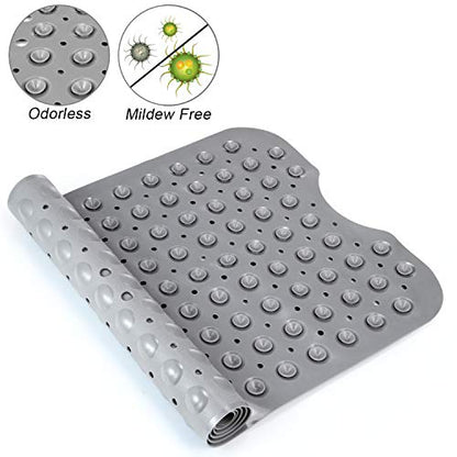 YINENN Bath and Shower Safety Mats 40x16 inch, Non Slip with Suction Cups for Bathroom Stall and Tub Floor, Extra Large and Machine Washable, Drain Holes Keep Bathtub Clean, Grey - color: Grey
