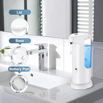 12.5oz Automatic Liquid Soap Dispenser, Touch-Free Battery Operated Adjustable Soap Dispensing Volume for Kitchen Bathroom - color: White