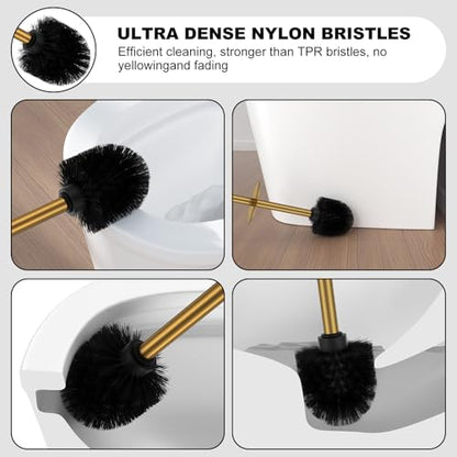Brushed Gold Toilet Brush and Holder Set，Stainless Steel Heavy Duty Toilet Bowl Brush，Extra Long Handled Modern Toilet Cleaner Brush with Replaceable Head, Removable Inner Bowl, and Splash Protection - color: Brushed Gold, size: 1 Pack