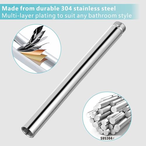 Shower Extension Arm, Solid Stainless Steel Shower Pipe Extension with Teflon Tape and Washer, For Lowering or Extending Showerhead (10 Inch, Chrome) - color: Chrome, style: 10 Inch