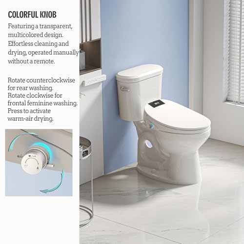 WLJBIDET Electric Heated Bidet Toilet Seat with Remote Control, Adjustable Warm Water & Pressure, Air Drying, Self-Cleaning Nozzle, Oscillating Cleaning, Display Screen, Slow Closed Lid - Round
