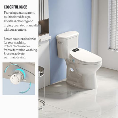 WLJBIDET Electric Heated Bidet Toilet Seat with Remote Control, Adjustable Warm Water & Pressure, Air Drying, Self-Cleaning Nozzle, Oscillating Cleaning, Display Screen, Slow Closed Lid - Round