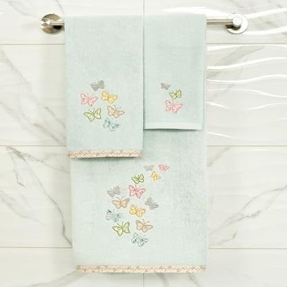 Frolic 4-Piece Luxury Towel Set, Calico Applique, Soft & Durable Turkish Cotton, Elegant Bathroom Ensemble, 2 Bath 2 Hand Towels, Aqua - color: Aqua, size: 2 Pcs Bath 2 Pcs Hand Towel