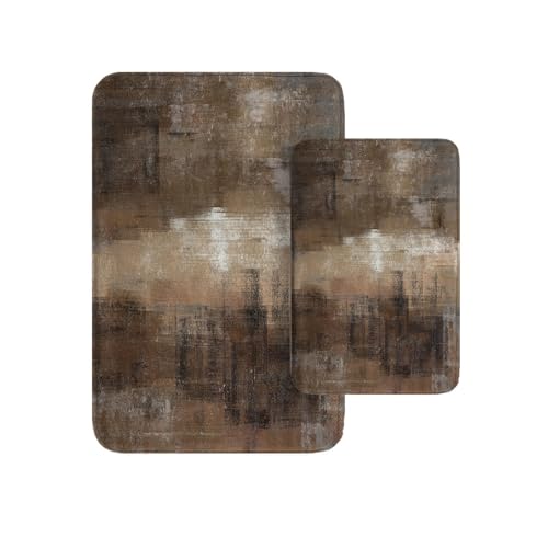 Britimes Modern Abstract Bathroom Rug Mat Set of 2, Brown and Gray Art Washable Cover Floor Rug Carpets Floor Bath Mat Bathroom Decorations 16x24 and 20x32 Inches - color: Abstract 11