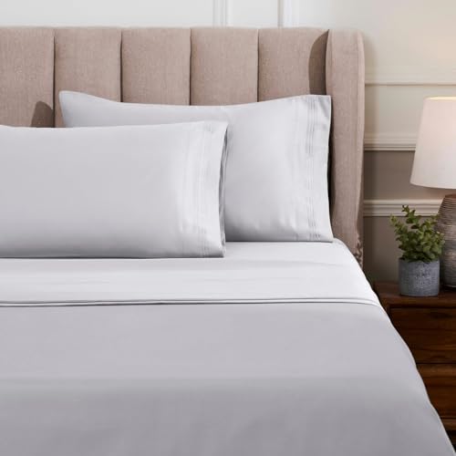 Superior Egyptian Cotton 4 Piece Sheet Set, Luxury 1000 Thread Count, Modern Design, Sustainable Sheets, Soft Basics, Solid, Deep Pocket Fitted Sheet, Flat Sheet, Pillowcases, Olympic Queen, Platinum - color: Platinum 01, size: Super Queen