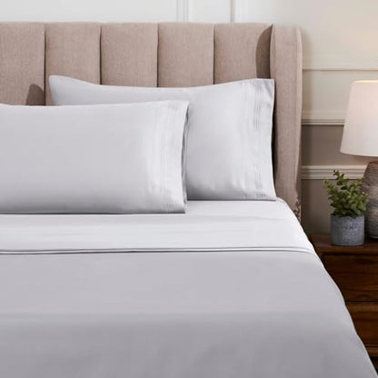 Superior Egyptian Cotton 4 Piece Sheet Set, Luxury 1000 Thread Count, Modern Design, Sustainable Sheets, Soft Basics, Solid, Deep Pocket Fitted Sheet, Flat Sheet, Pillowcases, Olympic Queen, Platinum - color: Platinum 01, size: Super Queen