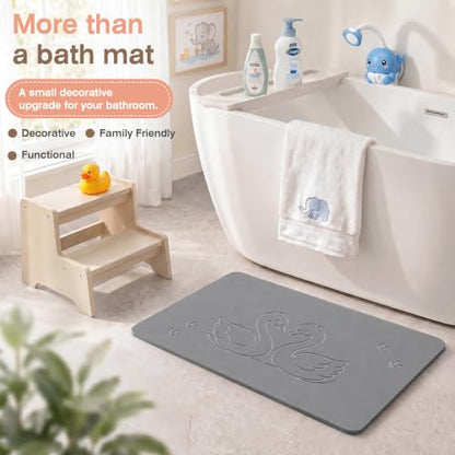 AWW Stone Bath Mat, Diatomaceous Earth, Swan Pattern | Quick-dry diatomaceous earth, One-piece stone mat, Non-slip underpad, Easy clean, animal pattern.