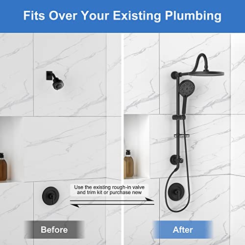 Tearel 9 Inches Rainfall Shower Head and Handheld Showerhead Combo Shower System with Slide Bar, Matte Black - color: Matte Black