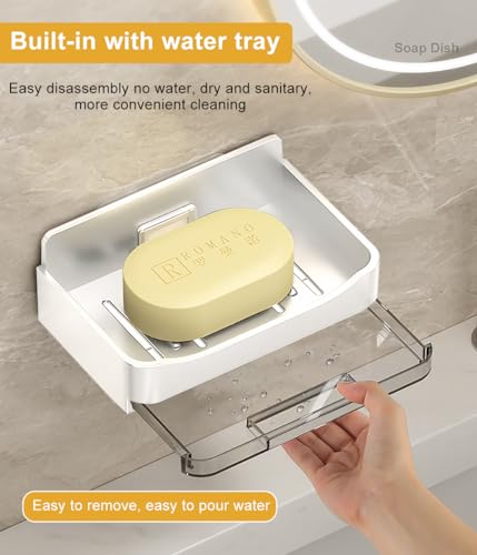 2 Pack Shower Soap Holder, Wall Mounted Soap Box Container, Bar Soap Holder with Drain for Shower, Bathroom, Kitchen(White) - color: White