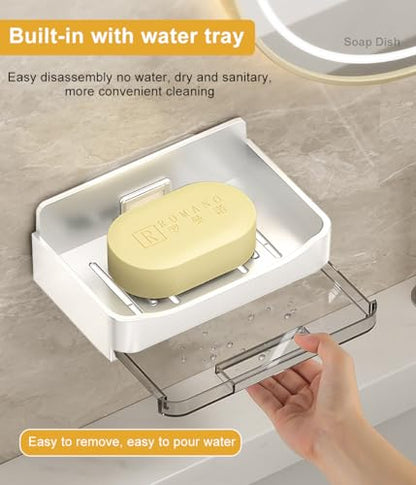 2 Pack Shower Soap Holder, Wall Mounted Soap Box Container, Bar Soap Holder with Drain for Shower, Bathroom, Kitchen(White) - color: White