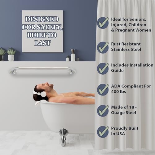 Grab Bar for Bathtub Shower - 1.5" Dia. / Stairs Bed Toilet Bathroom / Stand Assist & Safety Handrail / 304 Stainless Steel / Knurled Grip / 30" - color: Stainless Steel, size: 30 in. Knurled Grip