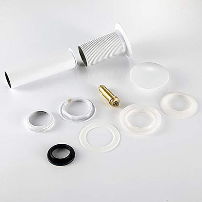 Solid Brass White Color Bathroom Faucet Sink Drain Stopper Vessel Vanity Pop Up Drain Without Overflow | Solid Drain Stopper White Color Bathroom Assembly Fits 1.57 to 2.36 Inch Sink Openings with 1-1/4 Inch Large Cap And Basket - size: Without Overflow