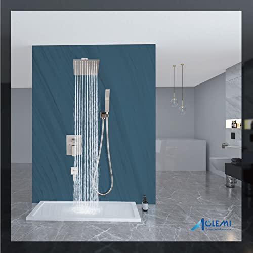Aolemi Shower Faucet Set with Tub Filler Handheld 8" Head Brushed Nickel | Shower Valve and Trim Kit,Handheld Spray,Tub Spout,Single Handle,SUS304,Bathroom Mixer for Remodeling - color: Nickel, size: 8 Inch Shower Head