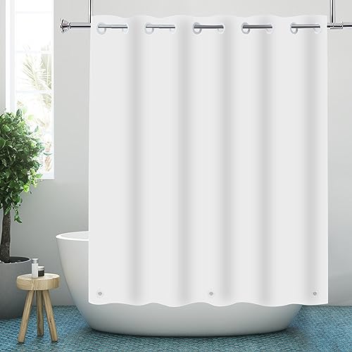White Shower Liner 72x84 Extra Long, PEVA Waterproof Built in Hooks | Plastic Vinyl Waterproof Heavy Duty Bathroom Curtain Hook Free Shower Liner with Bottom Magnets - color: White, size: 72"W x 84"L (Pack of 1)