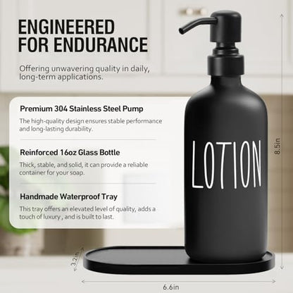 MOMEEMO Glass Soap Dispenser with Stainless Steel Pump, Contains Lotion Dispenser, Hand Soap Dispenser & Tray. (Black & White) | Contains Lotion Dispenser, Hand Soap Dispenser & Tray - color: S&l Black White With Tray