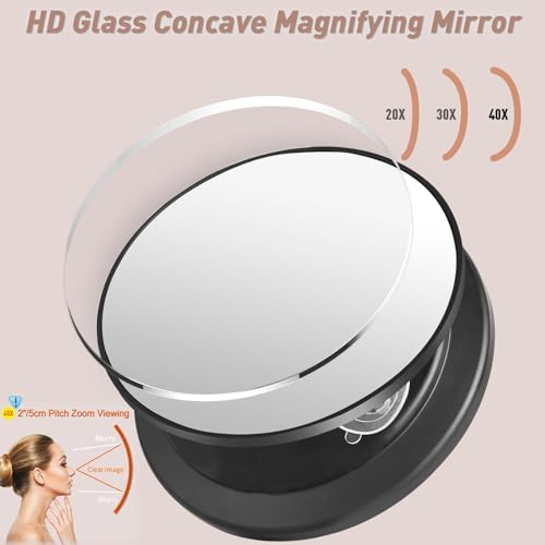 Large 6" 40x Strong Powerful Magnifying Mirror with Tweezers, Travel Magnified Mirrors 40X with Suction Cups, High Magnification Round Magnification Make up Mirror Nearly 50x - color: Black--40x