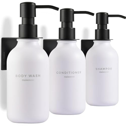 MaisoNovo Shampoo and Conditioner Dispenser|Refillable White Black Set of 3 | No Drill Wall Mount - Shower Soap Dispenser · Holds Body Wash or Hand Soap · Wall Soap Dispenser - color: White Black Set of 3