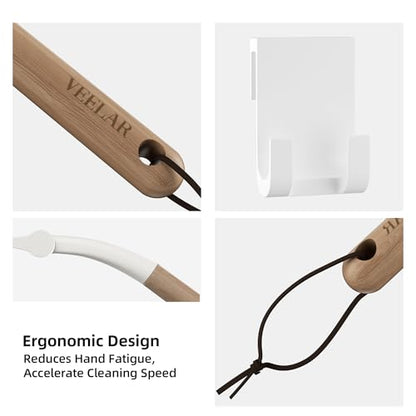 Shower Squeegee for Shower Glass, Bathroom Glass Cleaning Tool with Hook Mount, Squeegee for Glass Doors, Window Cleaning, Tile Shower Walls (White+Wood) - color: White+wood