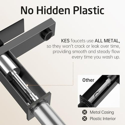 KES Black Bathroom Faucet Single Handle & Bathroom Sink Drain with Overflow, cUPC Certified Vanity Faucet with Pop Up Drain Stopper Stainless Steel Matte Black, L3156ALFF12-BK-C2 - color: Black, style: w/ Drain (WITH Overflow) - Short Faucet