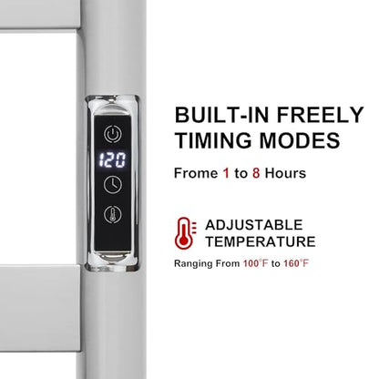 Heated Wall Mounted Electric Towel Warmer Rack,Timer & Temperature Control, 8 Bar Stainless Steel Towel Heater for Bathroom (Brushed, 8 Bars) - color: Brushed, size: 8 Bars