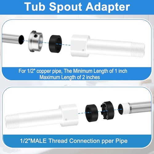 Four in One Tub Spout Adapter, Bath Tub Spout Kit Compatible with 1/2'' Copper Pipe, for 1/2'' and 3/4'' Pipe Thread, Slip on Adapter Kit with Assembly Tool