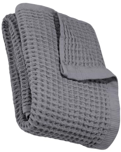 DEMMEX Organic Cotton Waffle Weave Turkish Bath Towel - Ultra Soft Lightweight Quick Dry, Oeko-Tex Certified, 100% Turkish Cotton (Gray, Large (60x30)) - color: Gray