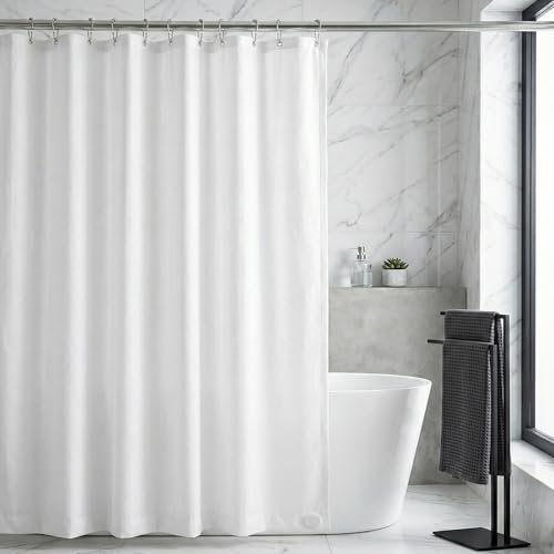 Waterproof Fabric Shower Curtain Liner, TPU Coated, PEVA-Free & Odorless, Hotel Quality, 3 Magnets, Rust-Proof Metal Grommets, Machine Washable, White, 72x96 Inch - color: White, size: 72"W x 96"L (Pack of 1)